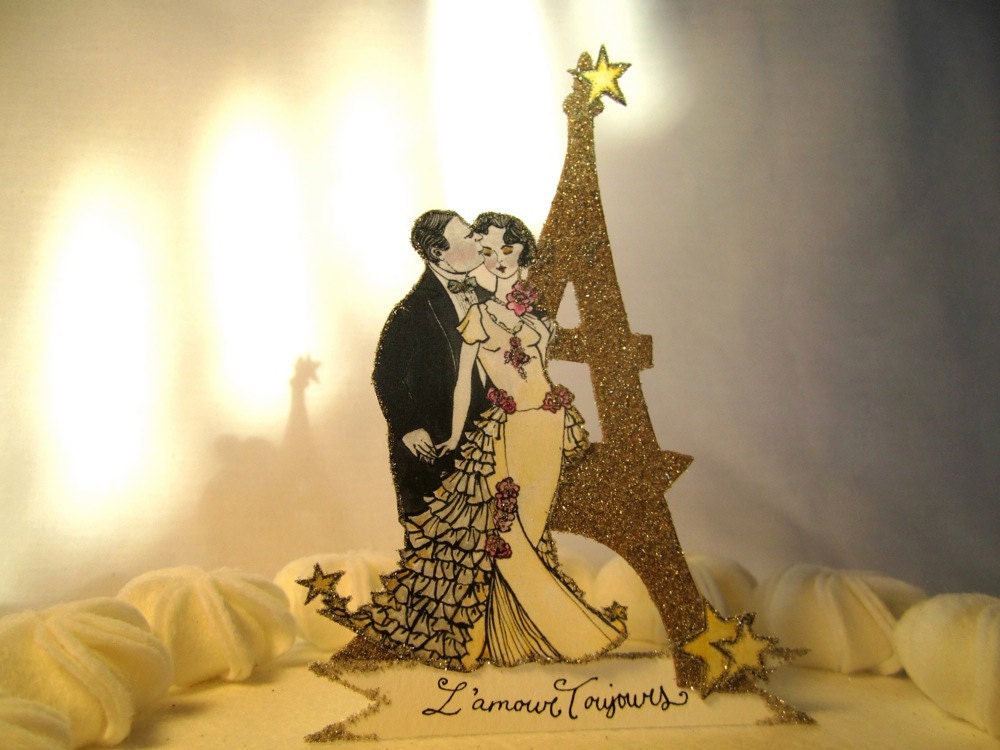 Paris Wedding Cake Topper Vintage Inspired 1920's Art Deco Bride And Groom