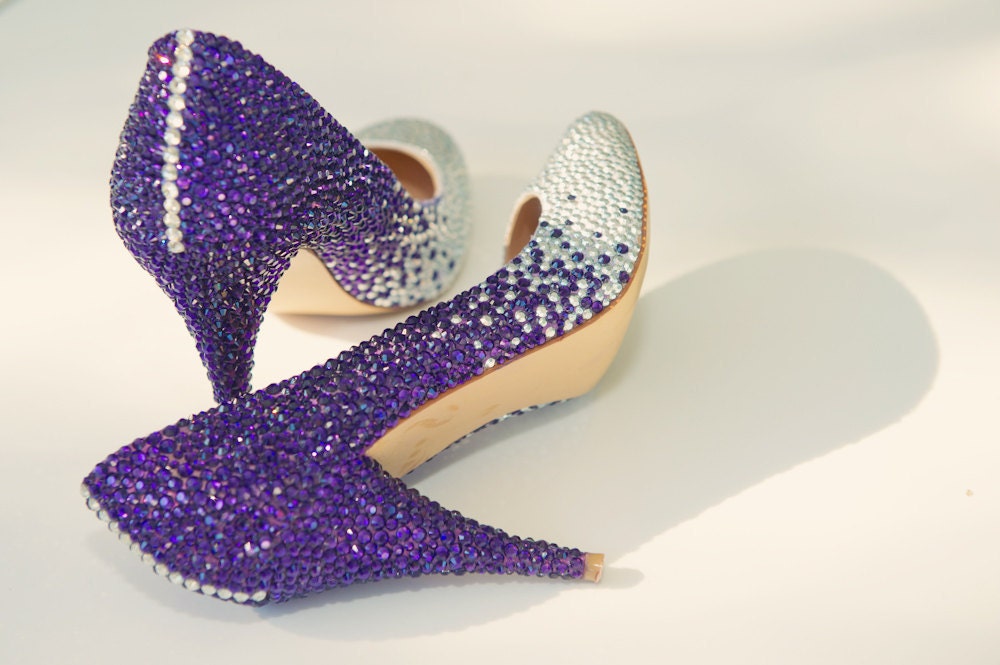 Custom Swarovski Crystal Embellished Wedding Shoes Purple and Silver ombre