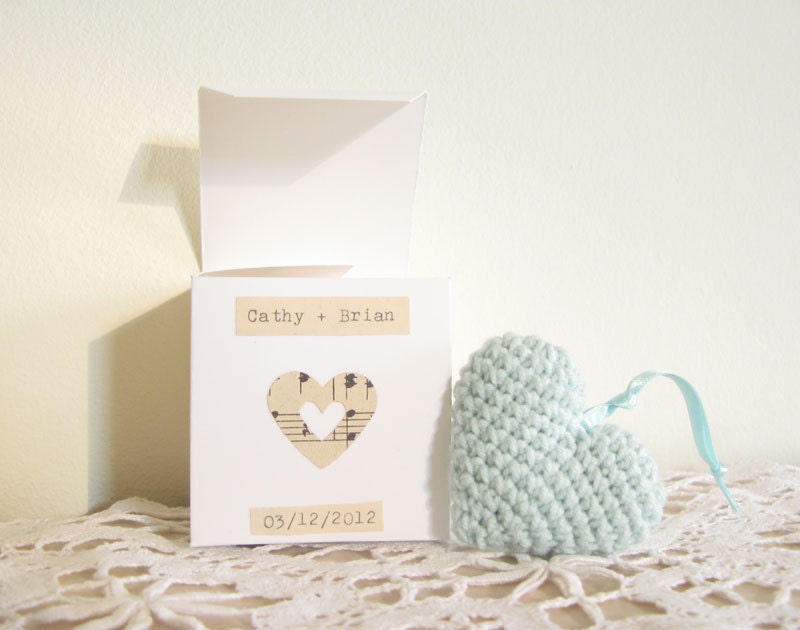 Sample Wedding Favor Mint Crocheted Heart in White Paper Gift Box Something 