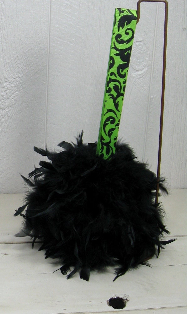16 Black and Green Damask Wedding Feather Pomanders for Pews Reserved for