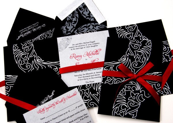 Wedding Invitations Fully Customized Black Grey Silver and Peweter
