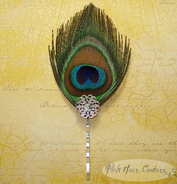 Peacock Feather Hair Piece Wedding Couture Bride Bridesmaids 