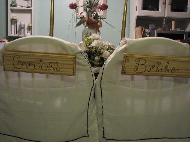 wedding decor Bride and Groom chair signs Wedding Signs Shabby Chic Elegant