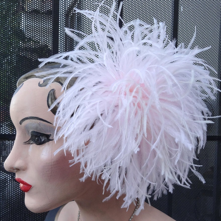 The Cream Puff Blush Pink Ivory Wedding Bridal Ostrich Feather 