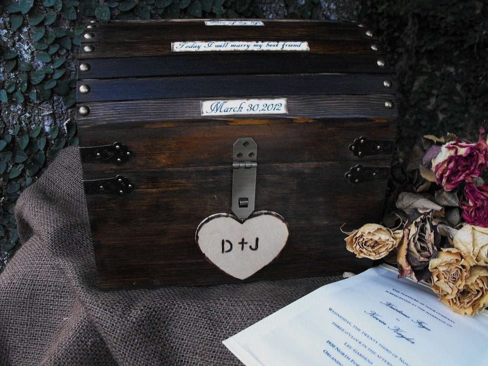 Rustic Large Stained Custom Wedding Card Money Box With CARD SLOT LATCH 