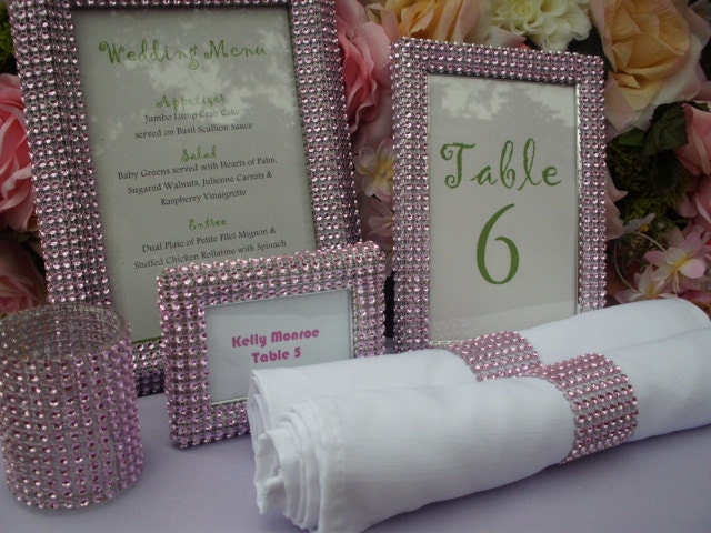 Light Pink BLING Wedding Decorating Set Vases Frames Votive Holders 