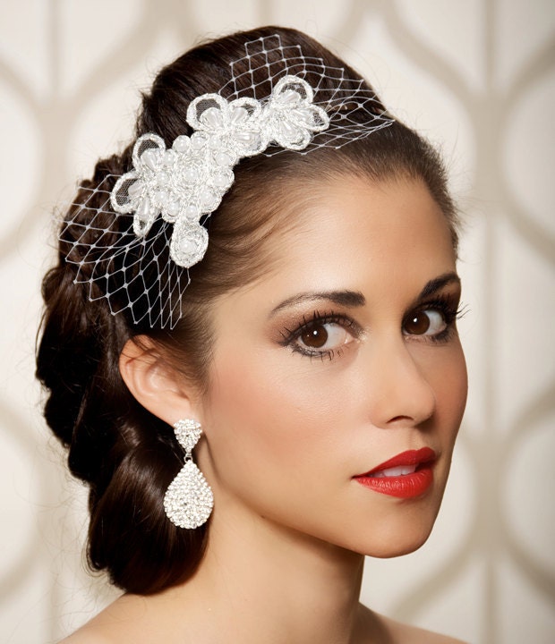 Silver White Lace Bridal Headband Bridal Hair Accessories Head Piece 