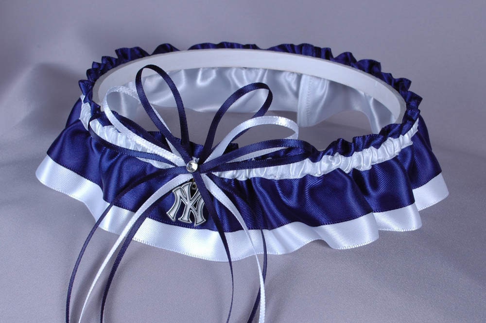 Navy Blue and White Wedding Garter Set Bridal Garter Set Ready To Ship