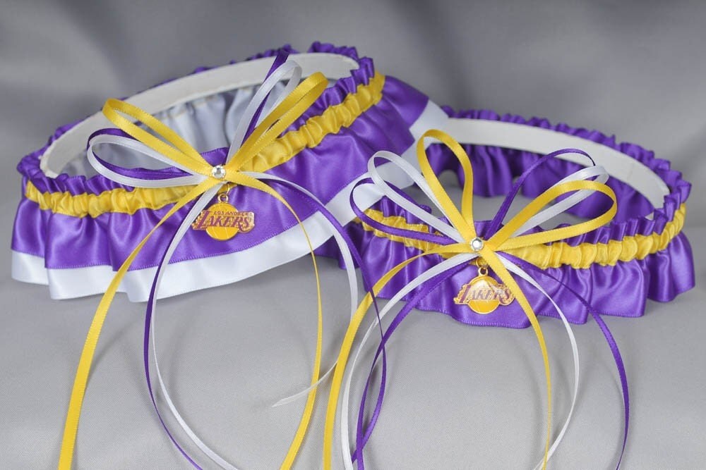 Los Angeles Lakers Inspired Wedding Garter Set in Deep Purple 