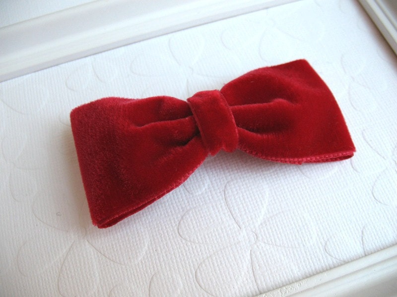 Red Velvet Hair Bow Bowtie Style Victorian Velvet Crimson Red Hair Bow