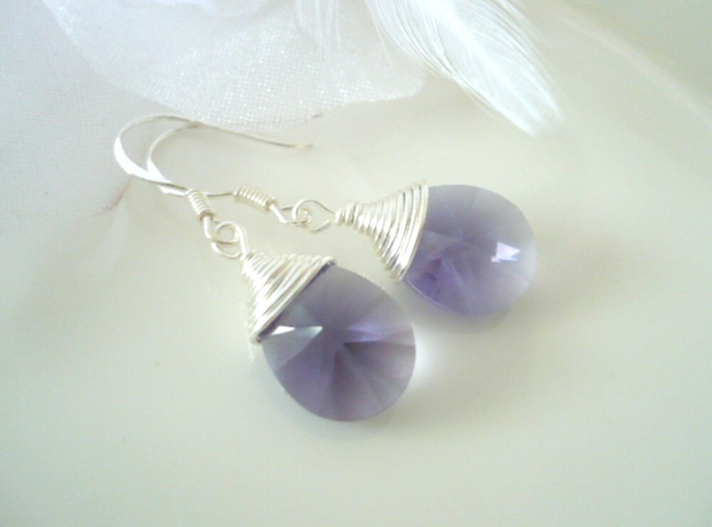 Purple Crystal Earrings Bridal Swarovski Teardrop Earrings With Sterling 