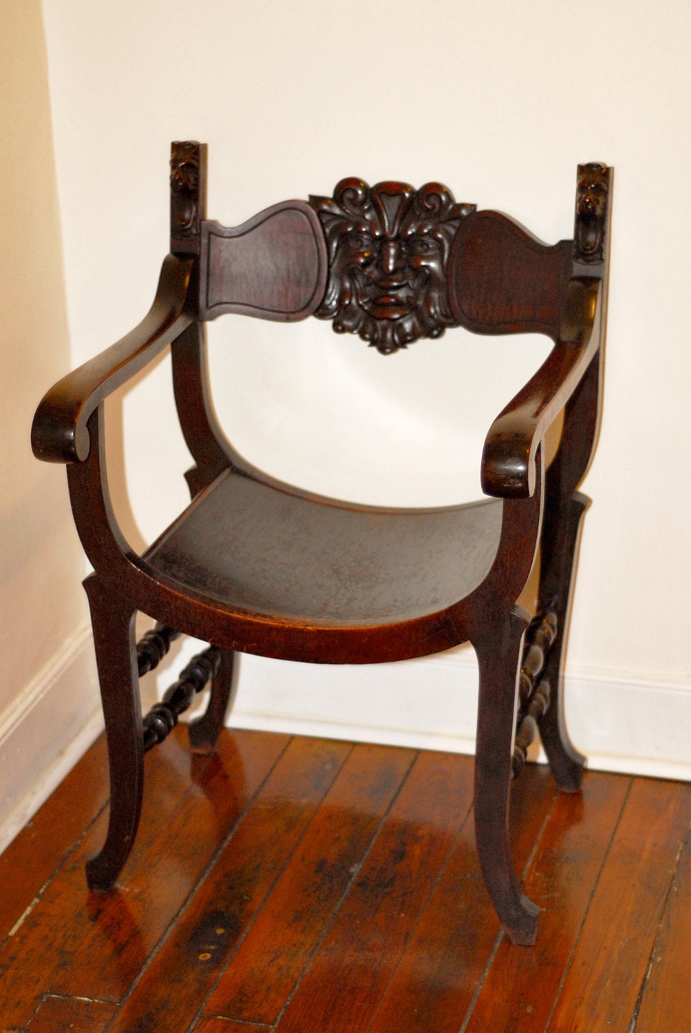 CARVED NORTH WIND DIRECTORS CHAIR C1890 - EARLY PRIMITIVE BURL