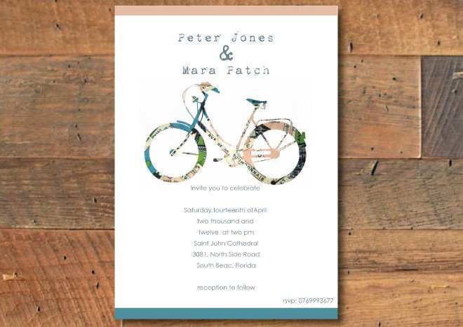 Bicycle wedding Invitation Printable file PDF Paper cut From LulalooCards