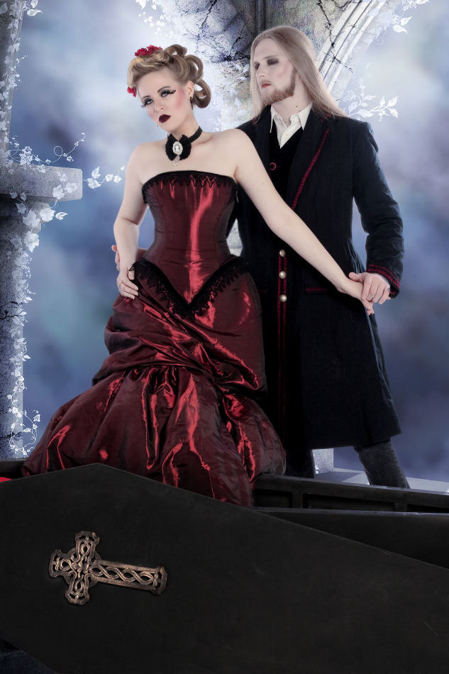 Victorian Steampunk Dress Alternative Wedding Gown Elegant in Red Custom