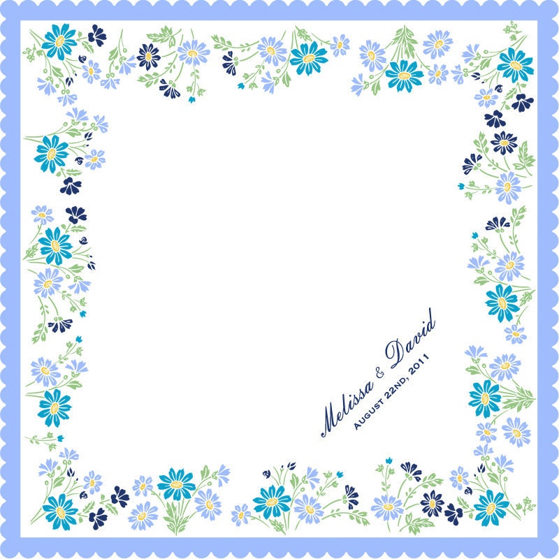 Wildflower personalized wedding handkerchief something blue