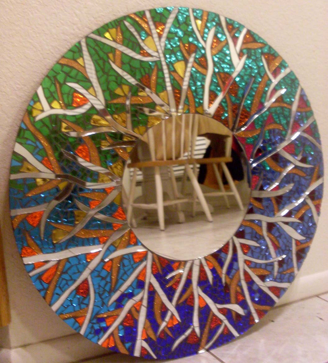 Colorful Handmade Large Stained Glass Round Mosaic Mirror Etsy