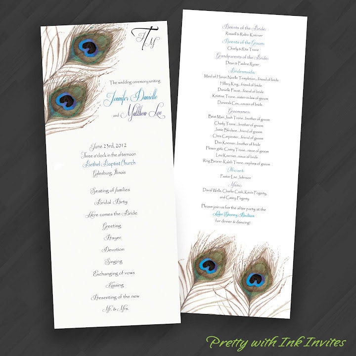 Special Event or Wedding Programs Choose from Peacock Styles Shown or 
