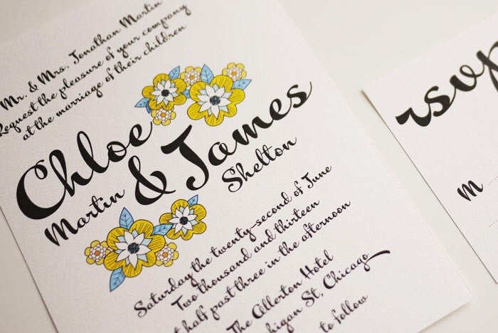 Yellow Daisy Bold Script Modern Wedding Invitation DIY PRINTABLE 