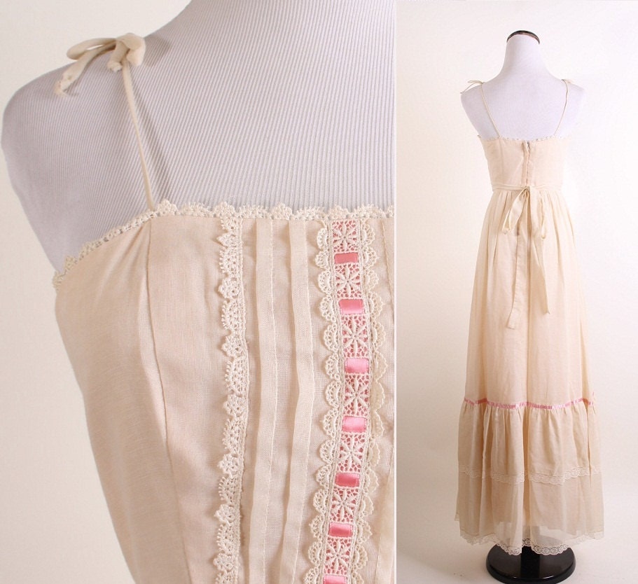 Wedding Dress Long Dress Peach Dress 1970s Fashion Vintage Lace 