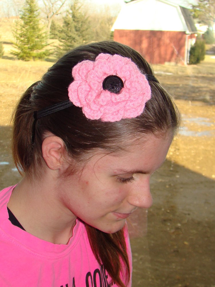 Jumbo PrettyinPink Crochet flower headband teens to adults