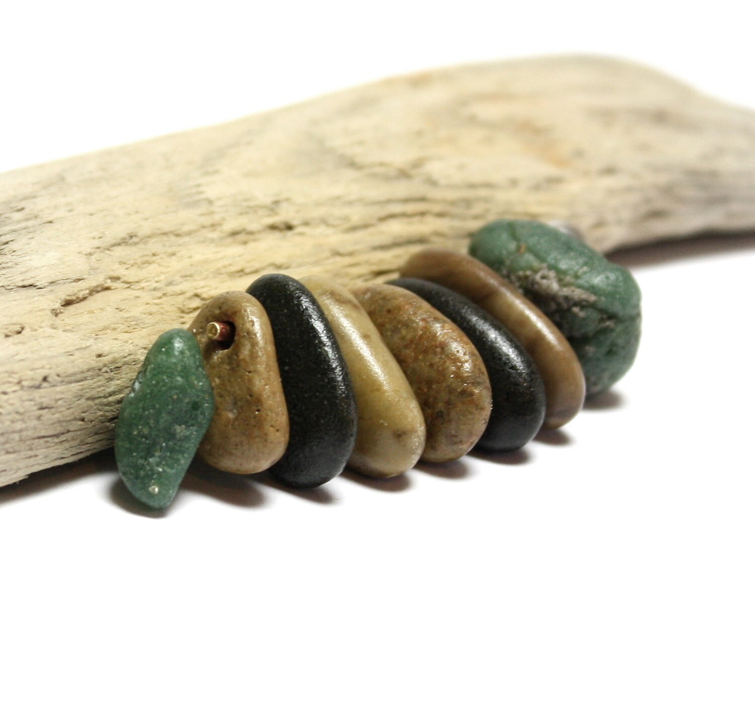 Drilled Stone Pebble and Sea Slag Glass Jewelry Drilled Stone Pebble and Sea Slag Glass Jewelry