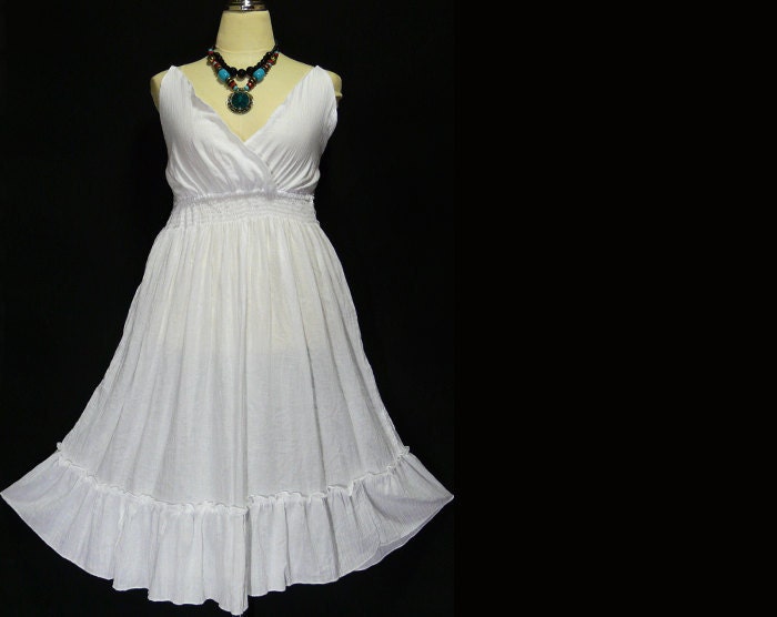 Hippie Bohemian White Cotton Halter Dress BH013 From HippieGypsyBohemian
