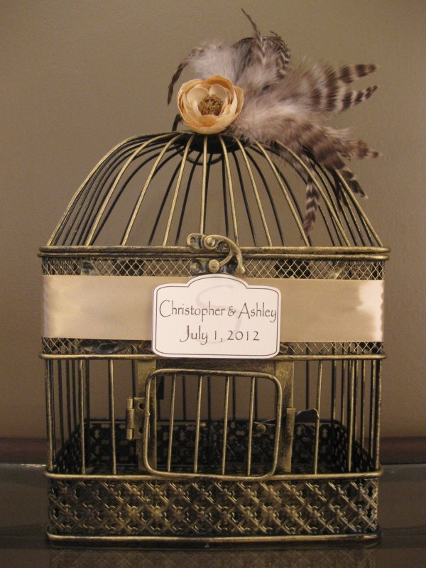 Bird Cage Wedding Card Holder With Pheasant Feathers Wedding Card Holder 