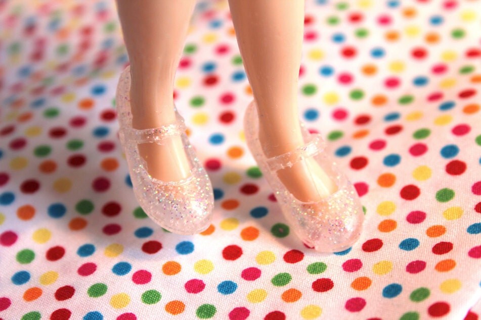 Blythe and Pullip Clear with Iridescent Glitter High Heeled Mary Jane shoes