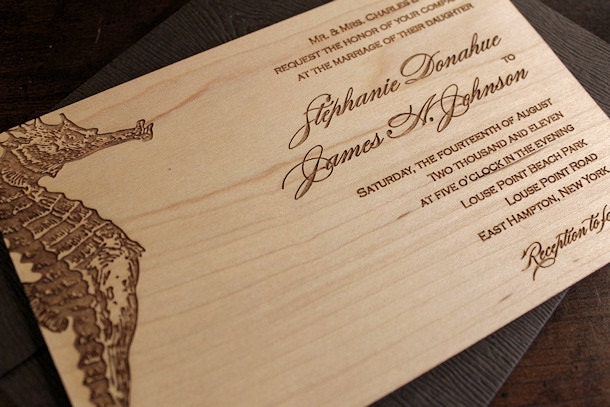 Engraved Wood Wedding Invitations Sea From nGraveSolutions