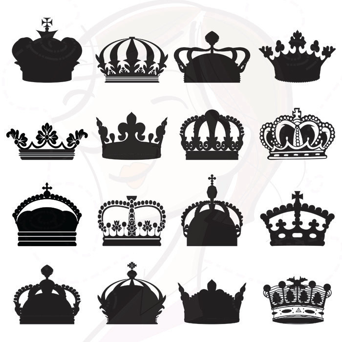 Digital Silhouette Clip Art Clipart Royal Crowns Vintage Scrapbook 