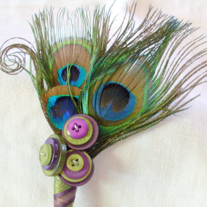 Peacock Feather Boutonniere Buttons Wedding Groom From angel9