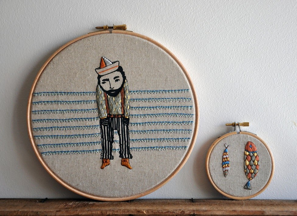 Golden Fishes Embroidery Hoop art and screenprint by Ana Raimondo of Fric de Mentol Golden Fishes Embroidery Hoop art and screenprint by Ana Raimondo of Fric de Mentol