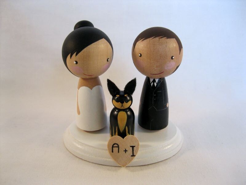 Kokeshi Peg Doll Wedding Cake or Cupcake Tower Topper with Stand and 1 Pet