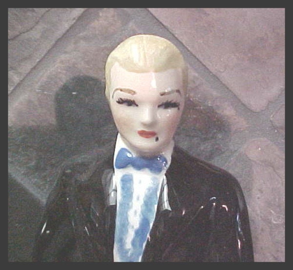 Vintage Tux Female Porcelain Figurine Art Deco Lesbian Gay Wedding Groom 