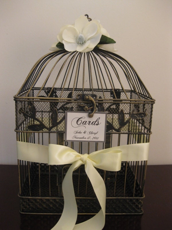 Wedding Card Holder Birdcage with Yellow Flowers Wedding Card Holder Bird