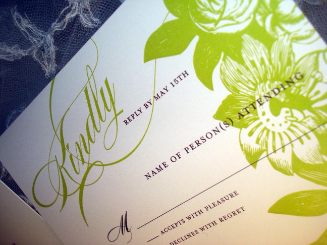 Fields Wedding Collection in Green Apple Invitation and Reply Card also