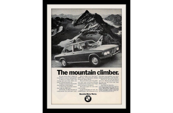 BMW 1970 Ad Mountain Climber Vintage Collectible Car Print Paper Ephemera 