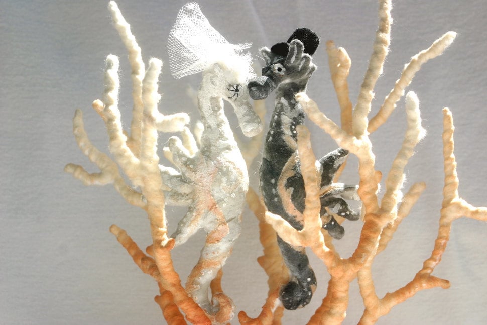 Ooak Vintage Appeal Spun Cotton Seahorse Coral Orange Summer Ocean Beach