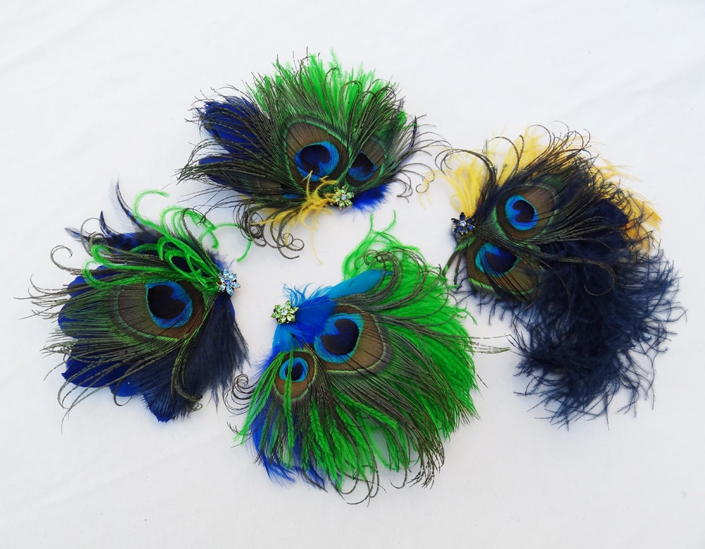Weddings Peacock Feather Fascinator Set OF 4 Any Color custom 
