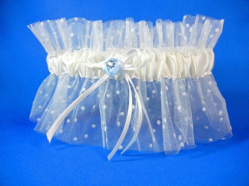 Swiss Dot Ruffle Bridal Garter Wedding Garter wtih Something Blue G385