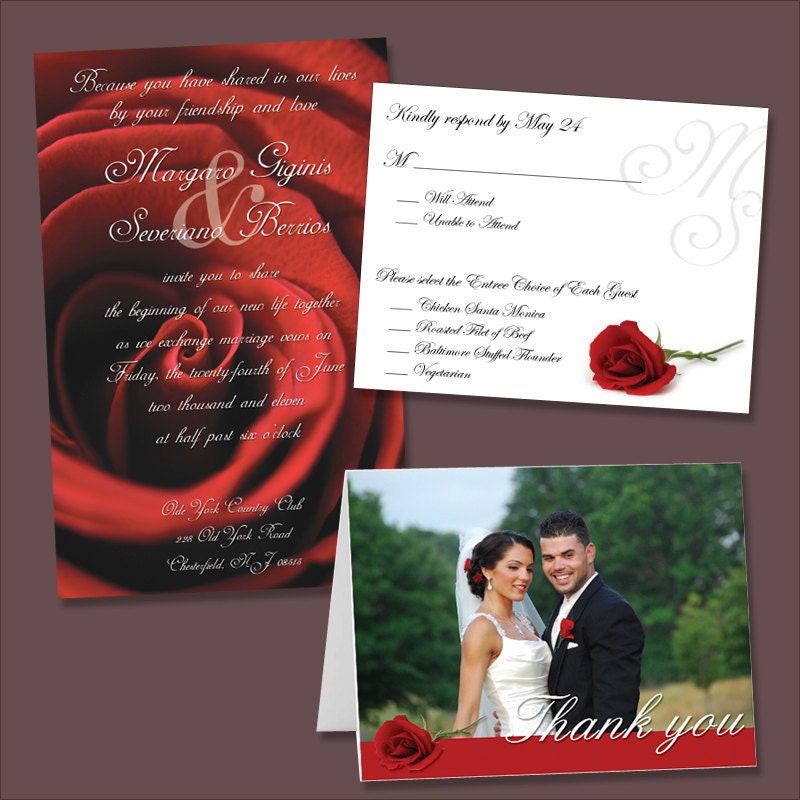 Simple Rose Wedding Invitation Package Digital File You Print
