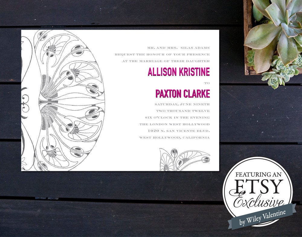 SALE Art Nouveau Inspired Wedding Invitation ETSY EXCLUSIVE 