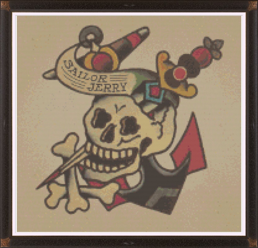 Sailor Jerry Skull with Anchor Stitch PDF Download From PaperSailor