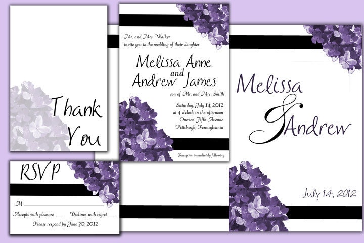 Purple Hydrangea Printable Wedding Invitation Suite DIY From RobynDesigns
