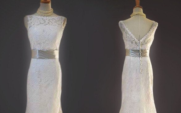 Custom make Vintage A LINE Lace Wedding Dress Bridal Gown Square V Back