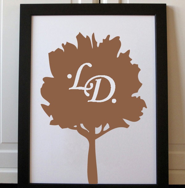 Wedding Monogram Simple Rustic Woodland Tree Digital File
