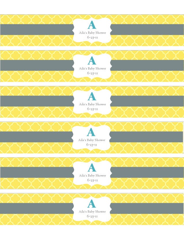 Sunshine Yellow Printable Water Bottle Labels Baby or Wedding Shower