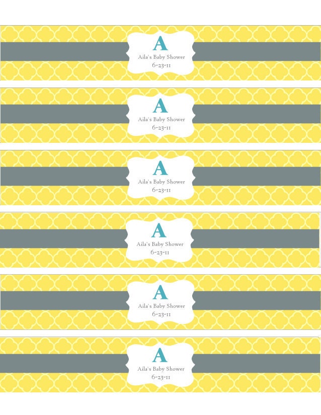 Sunshine Yellow Printable Water Bottle Labels Baby or Wedding Shower