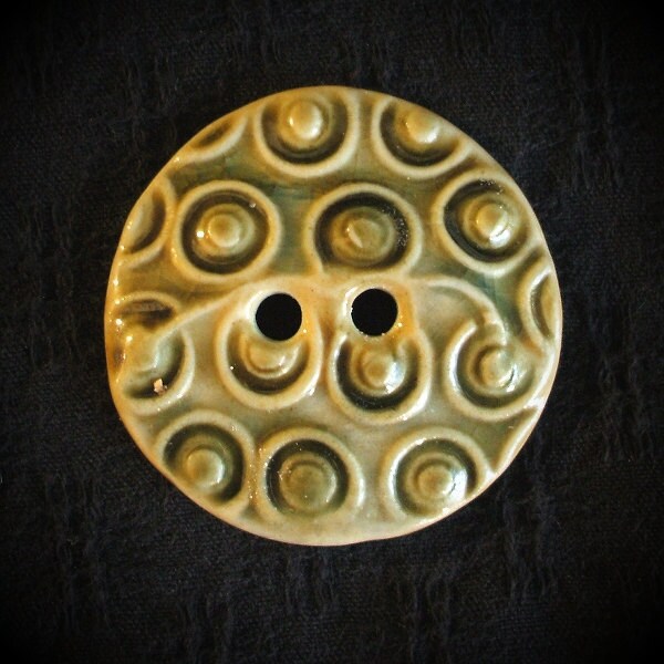 Handmade Ceramic Button: Green Green
