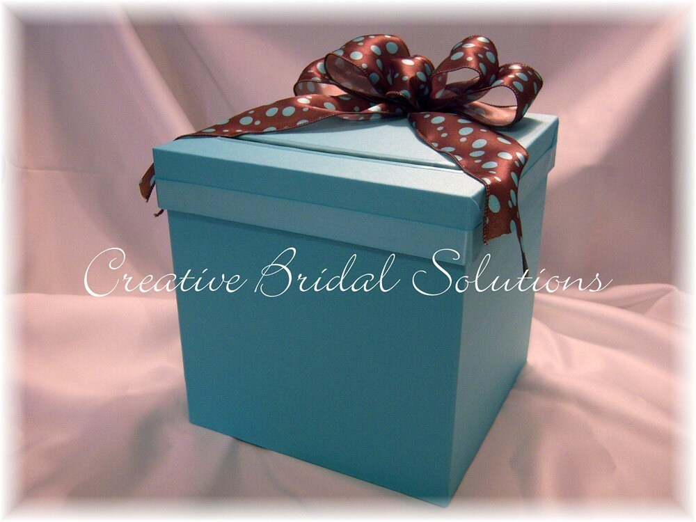 Turquoise Aqua Blue Brown Wedding Card Box Holder brown turquoise wedding